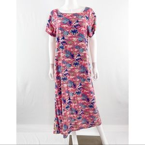 Rainbow Jo Maui Hawaii Size S Pink Floral Fish Print Short Sleeve Maxi Dress